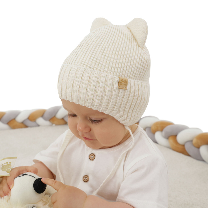 Boy's winter hat ecru with merino wool Shedon