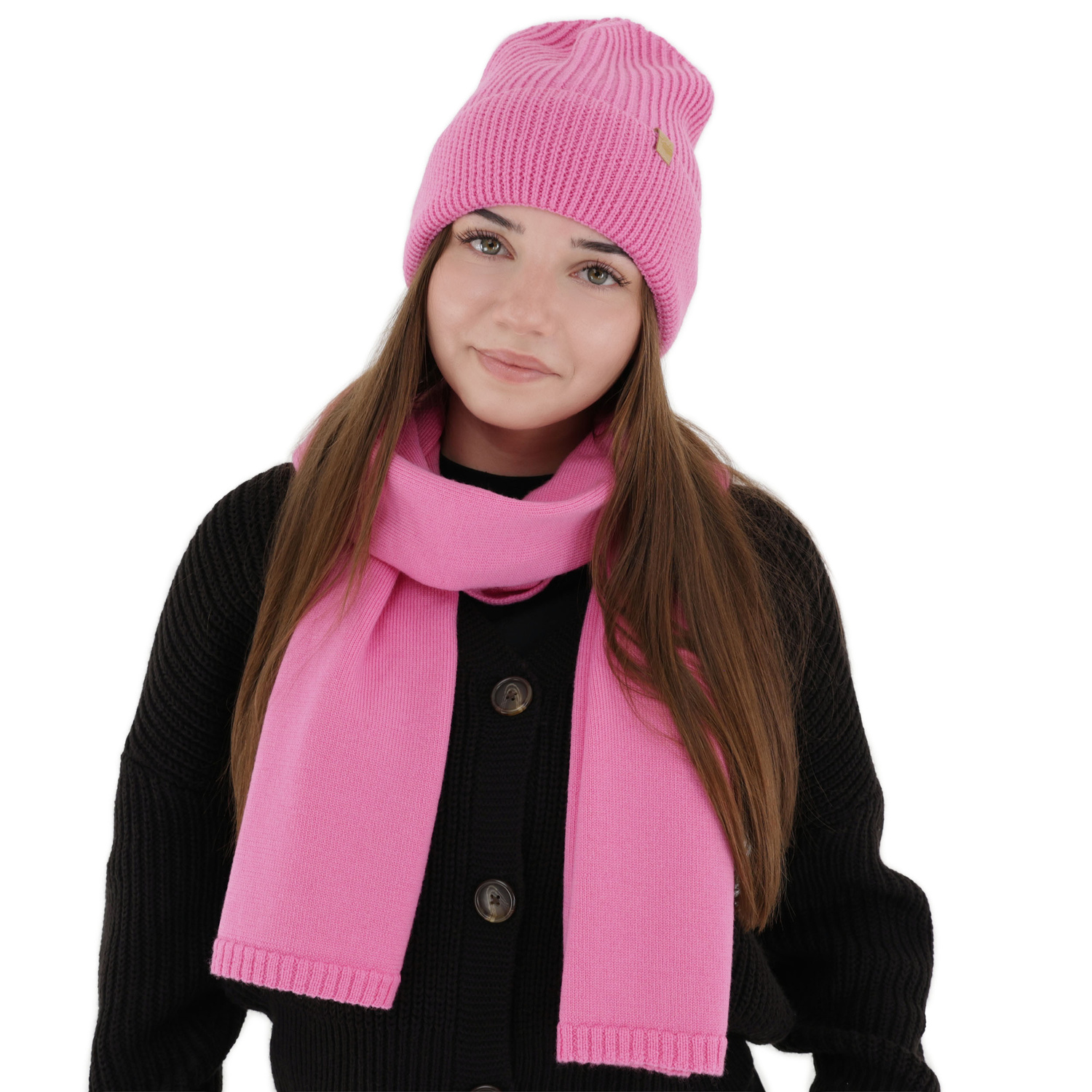Woman's winter scarf, pink, 100% merino wool, Elonia