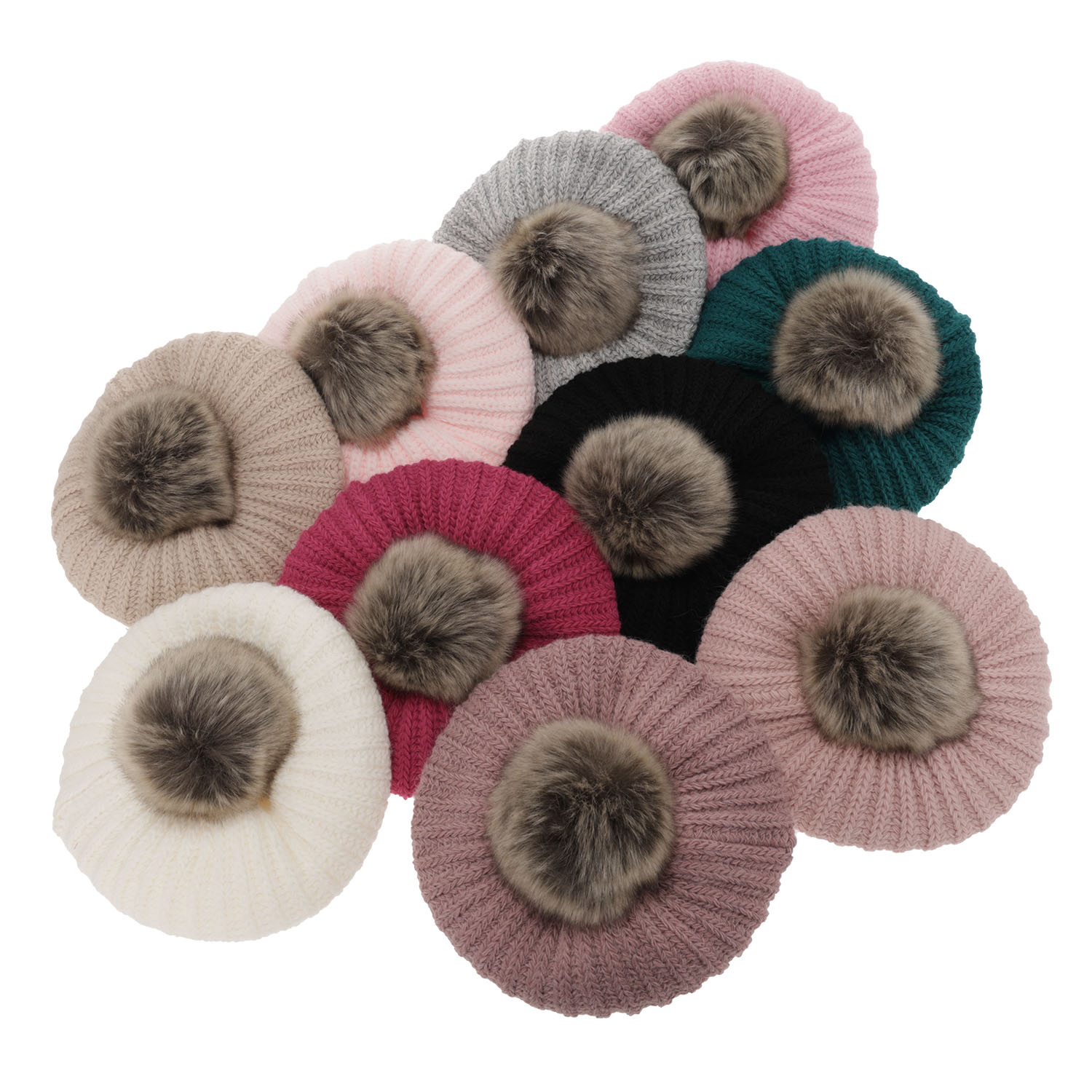 Girl's winter set: hat and tube scarf pink Polinezja with pompom