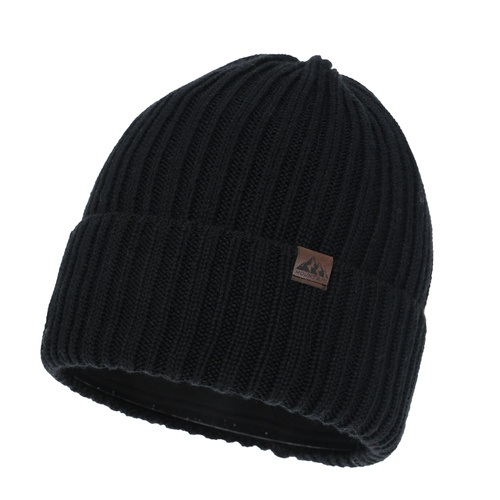 Men's winter hat, black, with merino wool, Huno