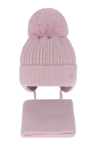 Girl's winter set: hat and scarf violet with pompom Marisa