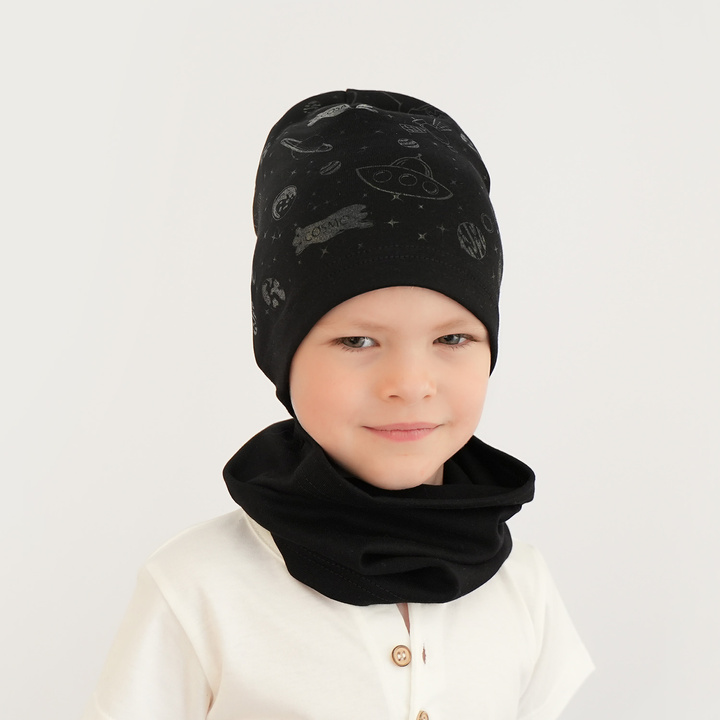 Boy's spring/ autumn set: hat and tube scarf grey Kosmos