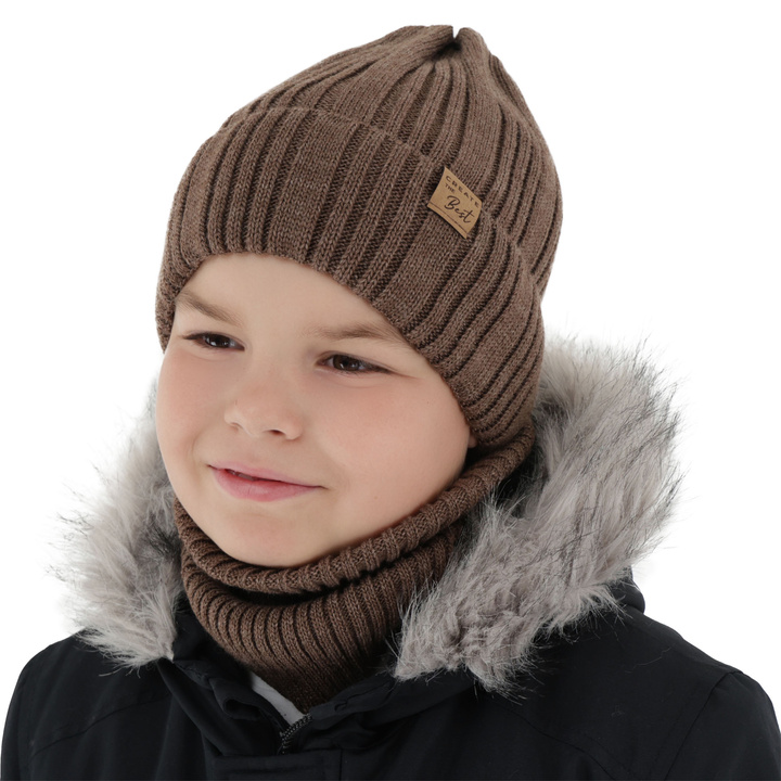 Boy's winter set: hat and tube scarf brown Klaris