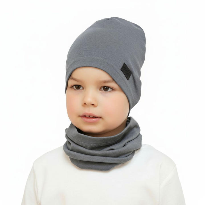 Boy's spring/ autumn set: hat and tube scarf grey Frizi