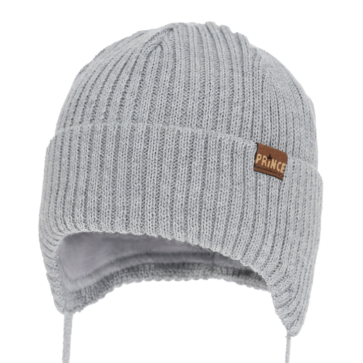 Boy's winter hat, with ears, with merino wool, grey, Puser
