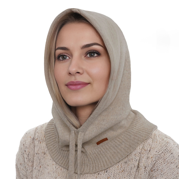 Women's winter balaclava, beige, with merino wool, Elizabeth