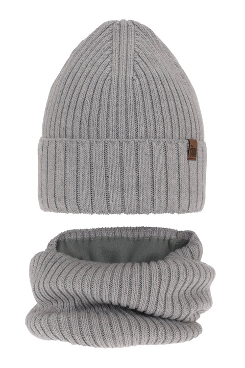 Boy's winter set: hat and tube scarf grey merino wool Metis