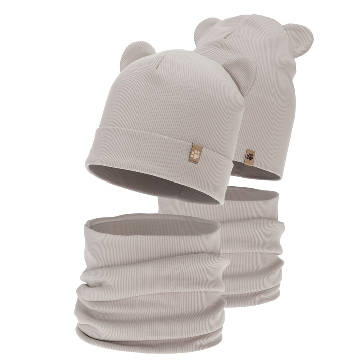 Boy's spring, autumn set: hat and tube scarf, beige, Farim