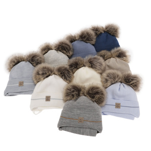 Boy's winter set: hat and scarf grey with two pompom Melon