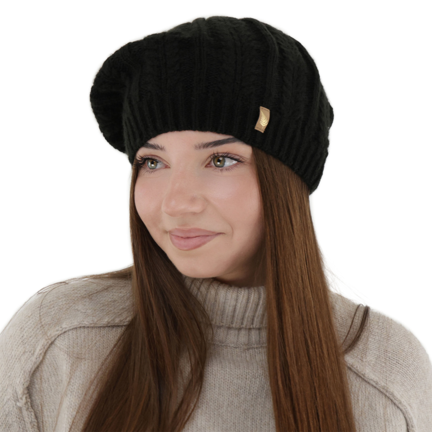 Woman's winter beret, winter, black, with merino wool, Senja