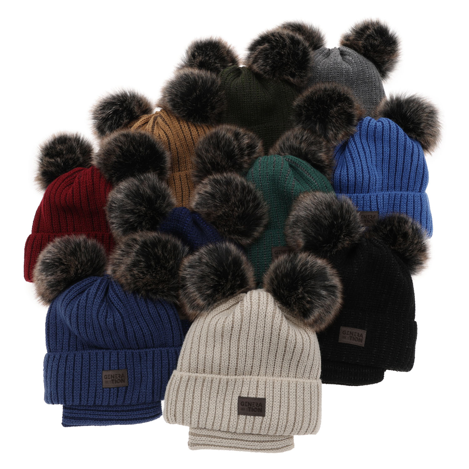 Boy's winter set: hat and tube scarf beige with two pompoms Tokio