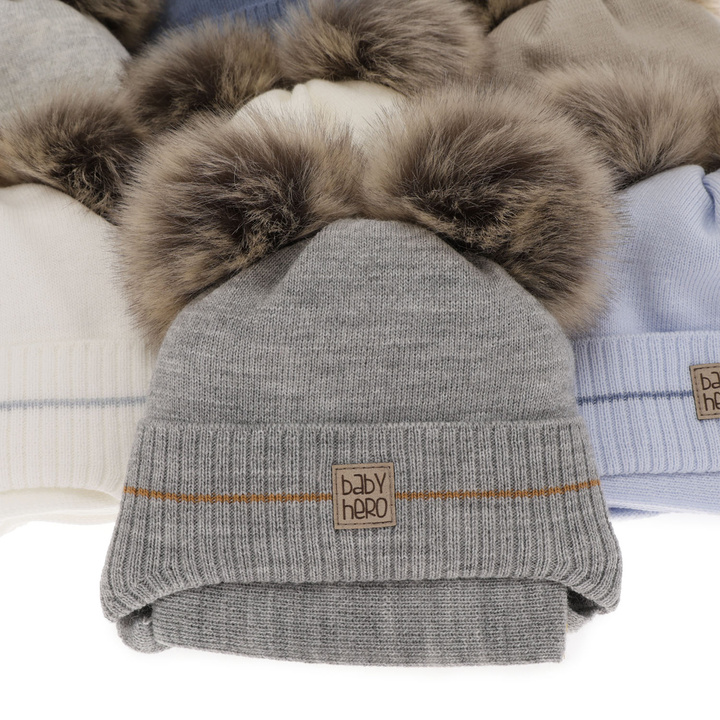 Boy's winter set: hat and scarf light blue with two pompom Melon