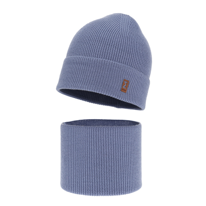 Boy's spring/ autumn set: hat and tube scarf blue 100% extra finemerino wool Bruce