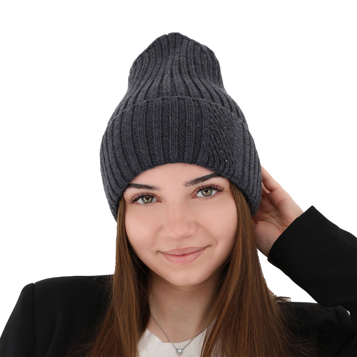 Woman's winter hat grey Ariga 100% extra fine merino wool