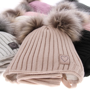 Girl's winter set: hat and tube scarf white Telisa with two pompom