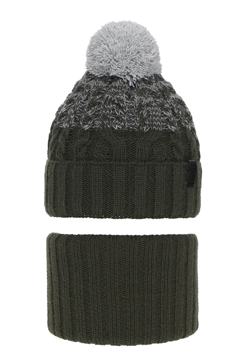 Boy's winter set: hat and tube scarf khaki Travis with pompom