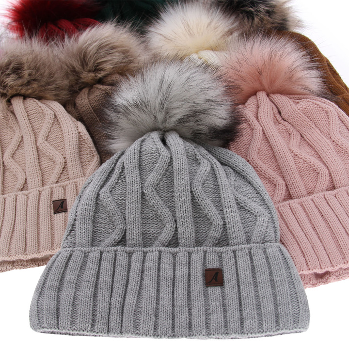Woman's winter hat camel Renika with pompom