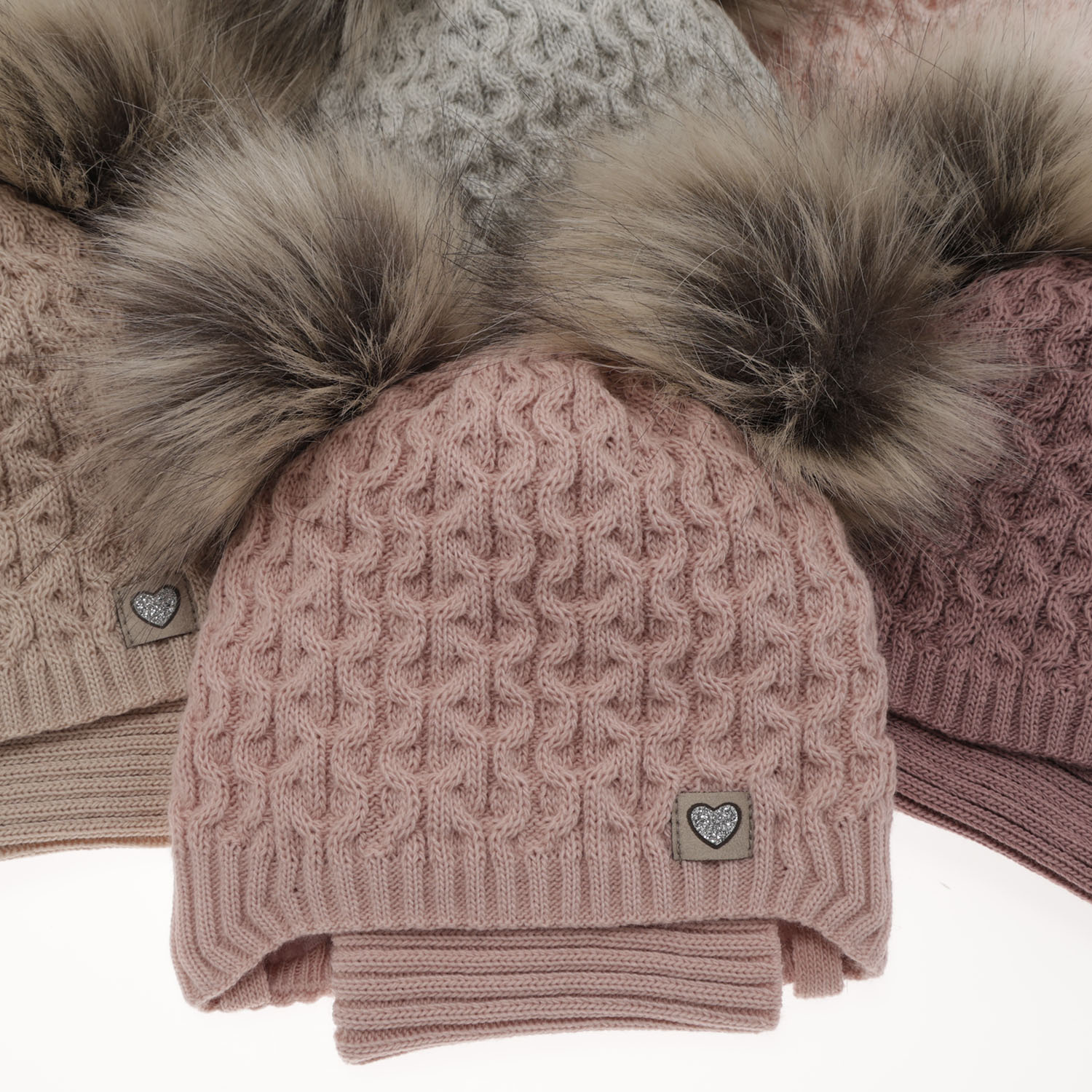 Girl's winter set: hat and tube scarf white with two pompoms Poliana