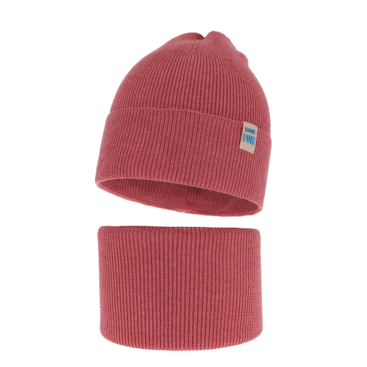 Children's autumn/ spring set: hat and tube scarf, with cotton, red Ottavio