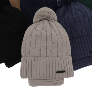Boy's winter set: hat and tube scarf grey merino wool Talar with pompom