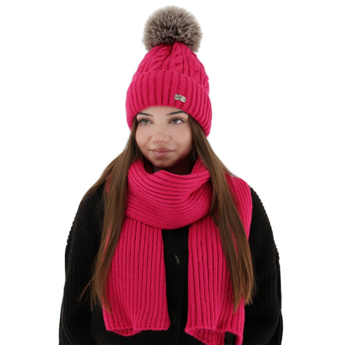 Woman's winter set: hat and scarf, pink, Lunetta