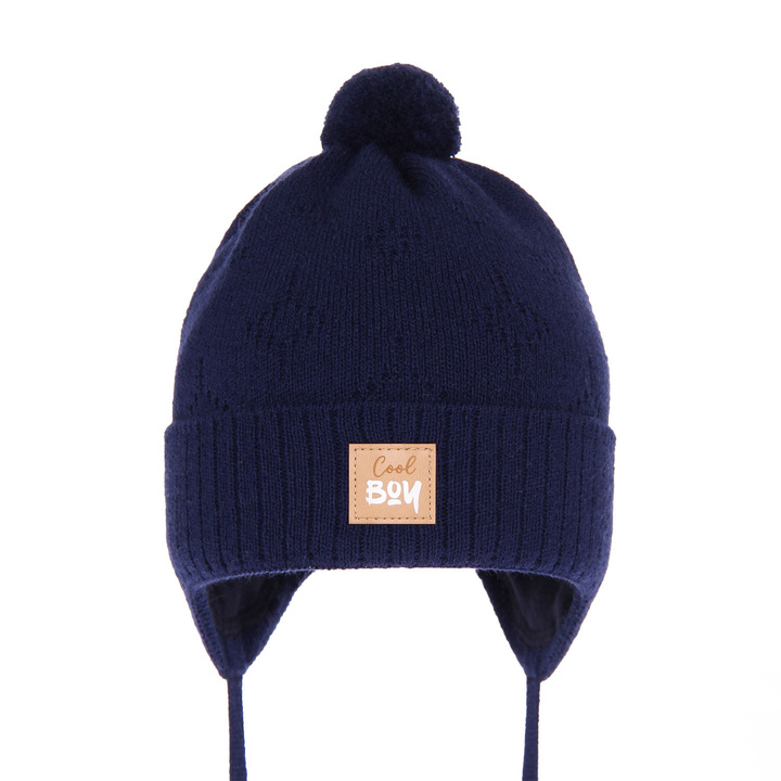 Boy's spring/ autumn hat navy blue Farel with pompom