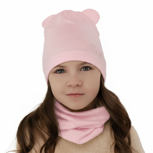 Girl's spring/ autumn cotton set: hat and tube scarf pink Cyntia