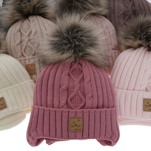 Girl's winter set: hat and tube scarf grey Aida with pompom