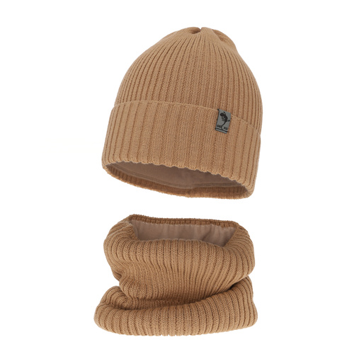 Boy's winter set: hat and tube scarf camel merino wool Gecko