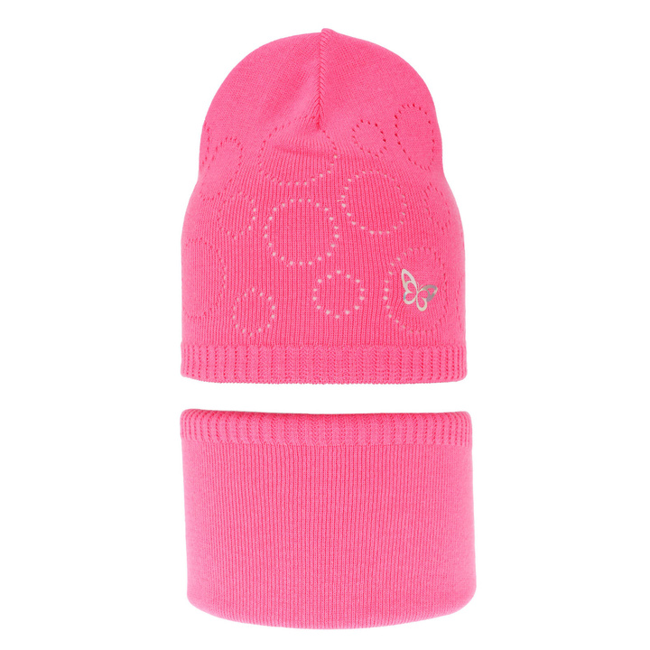 Girl's spring/ autumn set: hat and tube scarf, with cotton, pink Amarilla