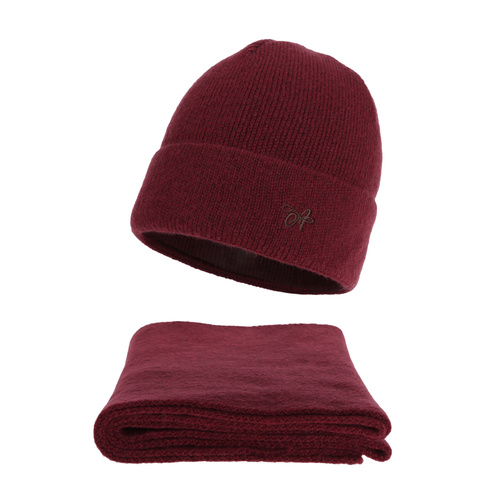 Woman's winter set: hat and scarf, burgundy, Rava