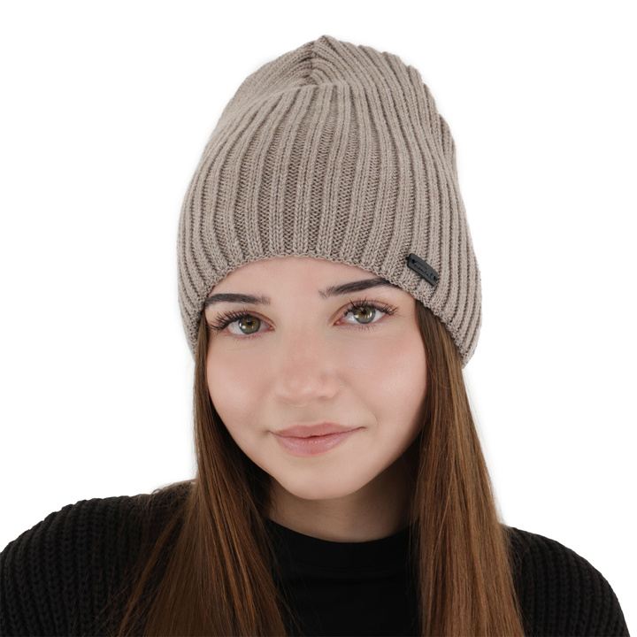 Woman's winter hat, dark beige, with merino wool, Soletta
