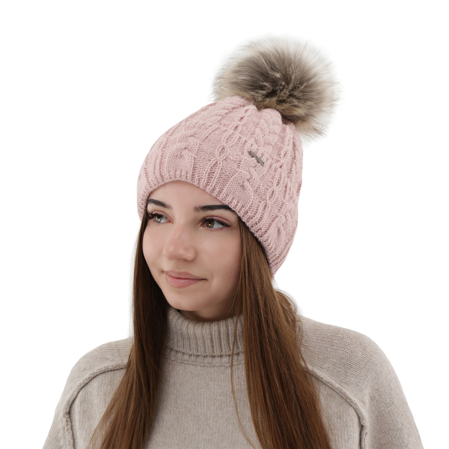 Woman's winter hat violet Omega with pompom