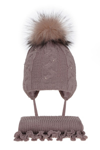 Girl's winter set: hat and scarf pink Mirella with pompom