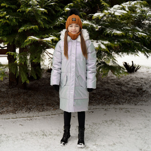 Girl's winter set: hat and tube scarf brown Hendi with pompom