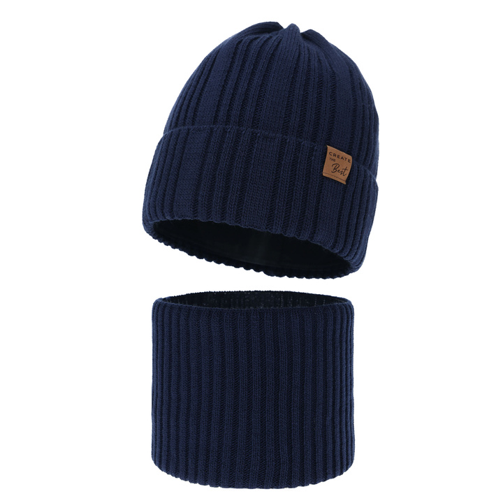 Boy's winter set: hat and tube scarf navy blue Klaris