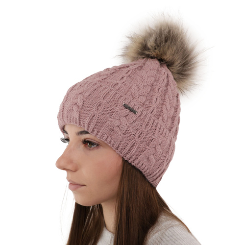 Woman's winter hat violet Omega with pompom
