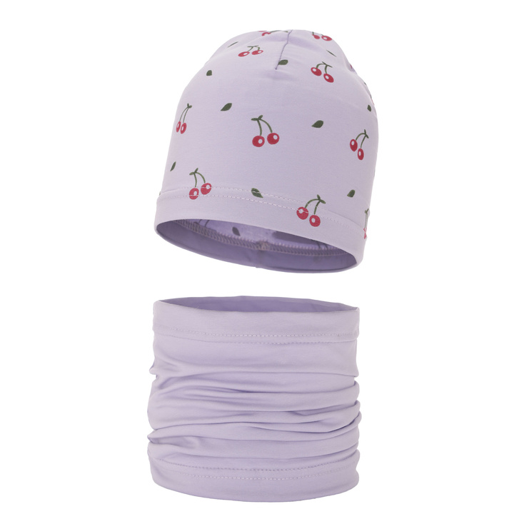 Girl's spring/ autumn cotton set: hat and tube scarf violet Cerise