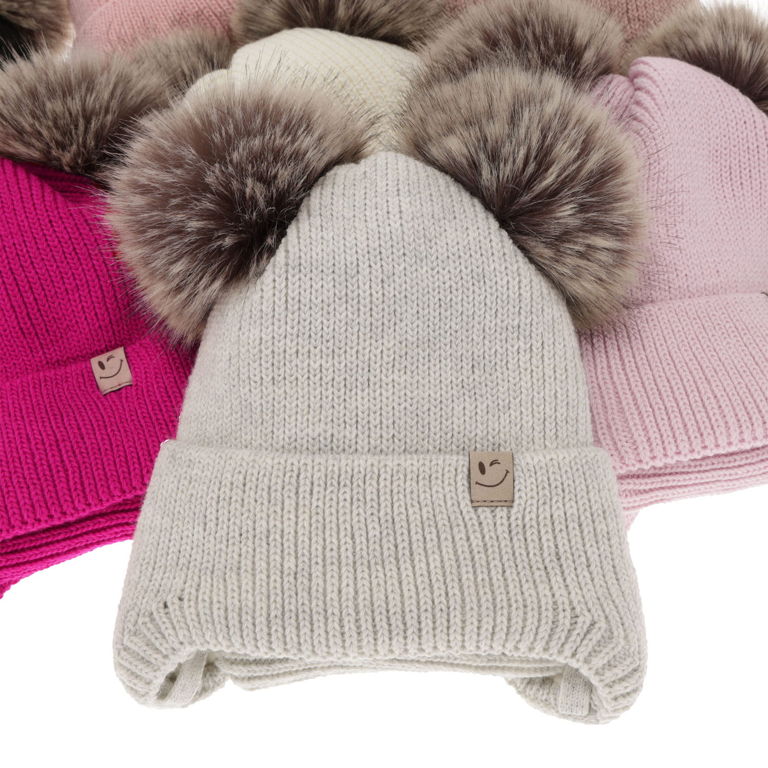 Girl's winter set: hat and tube scarf violet with two pompom Zori