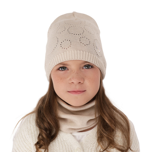 Girl's spring/ autumn set: hat and tube scarf , with cotton, pink Amarilla