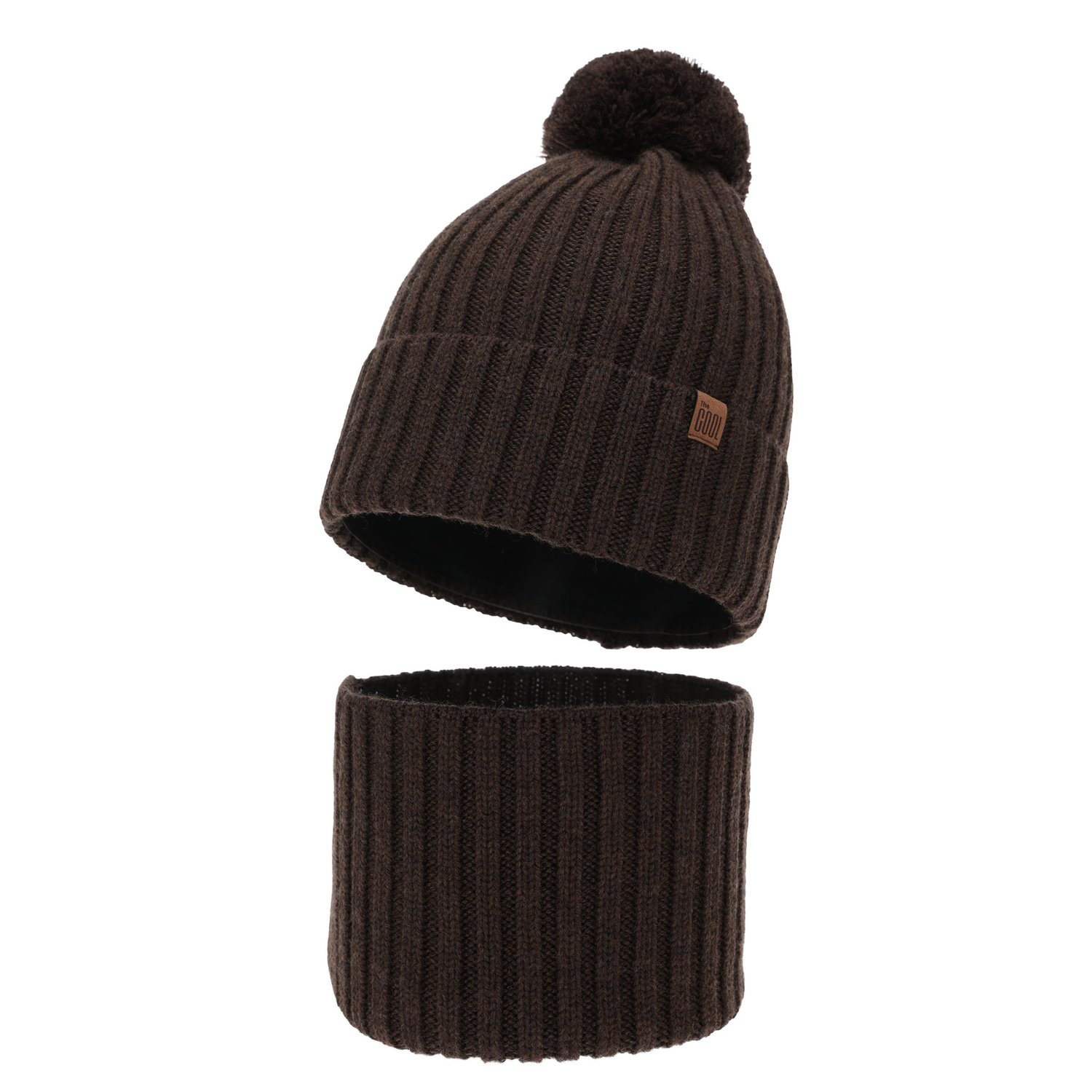 Boy's winter set: hat and tube scarf, brown, 100% merino wool, cotton lining, Tolmar