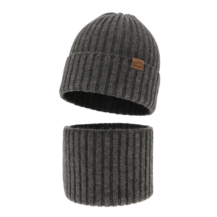 Boy's winter set: hat and tube scarf grey merino wool Karmin