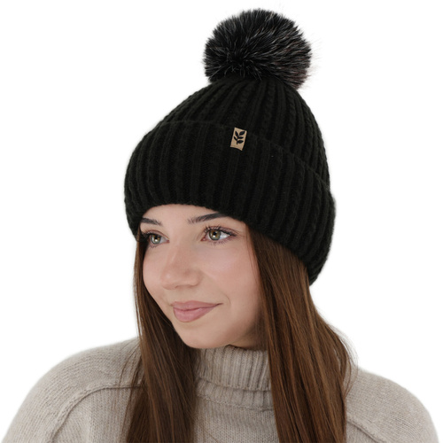 Woman's winter hat, black, with pompom, Calista