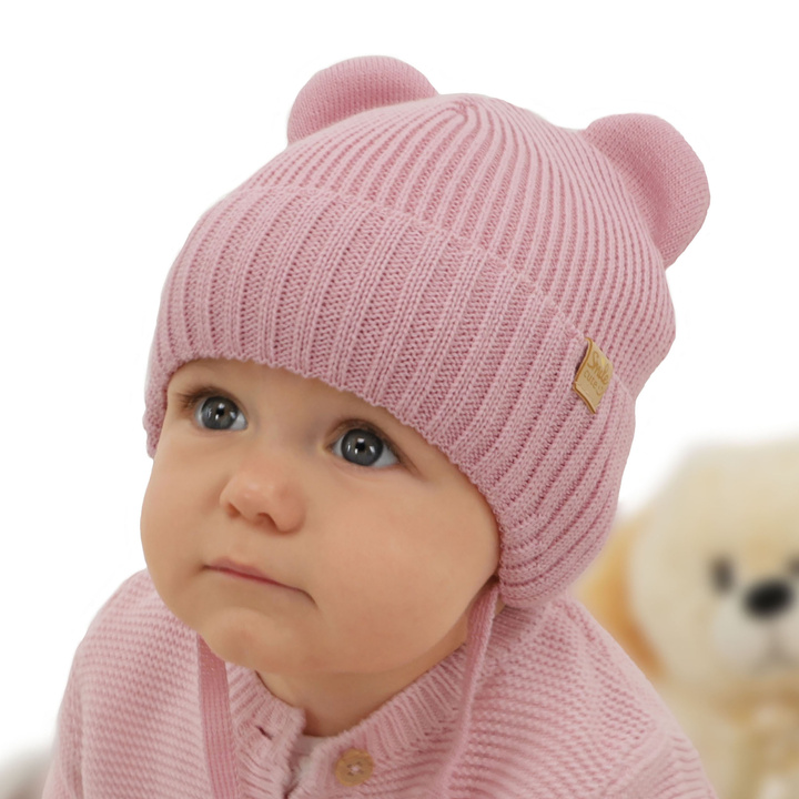 Girl's winter hat pink with merino wool Shira