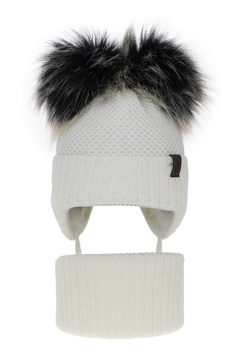 Boy's winter set: hat and tube scarf white Randel with two pompom