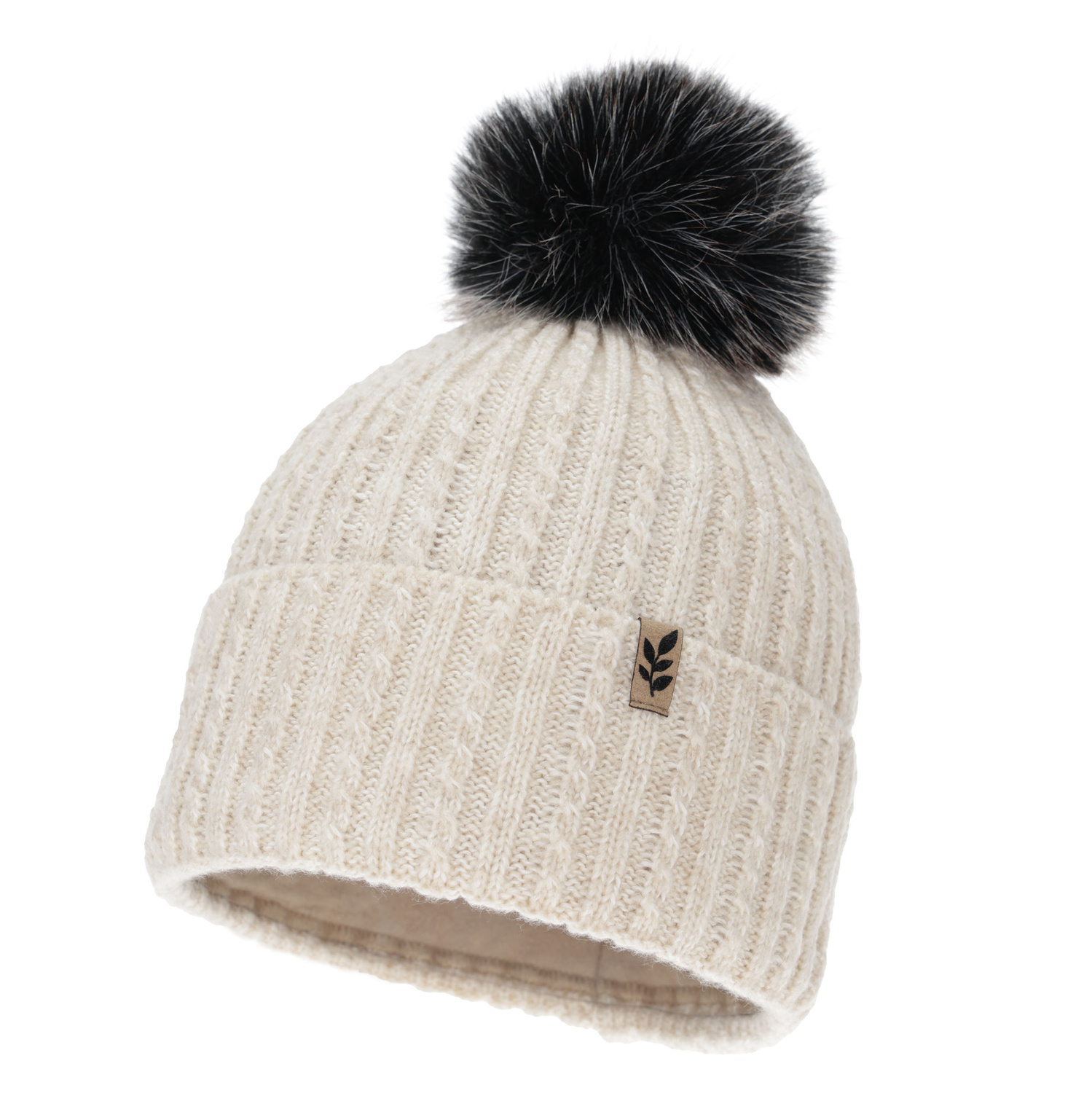 Woman's winter hat, light beige, with pompom, Calista