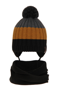 Boy's winter set: hat and tube scarf black Hary with pompom