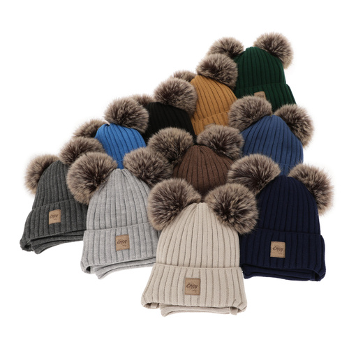 Boy's winter set: hat and tube scarf beige with two pompoms Orange