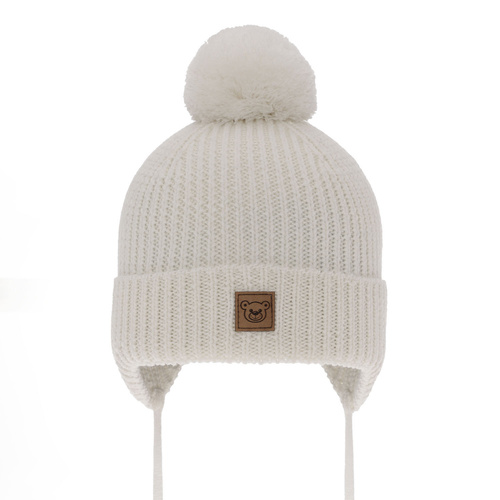 Boy's winter hat white 100% extra fine merino wool, lined with wool fleece Tacco