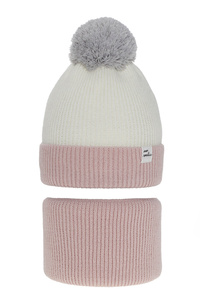 Girl's winter set: hat and tube scarf pink Rosalin with pompom